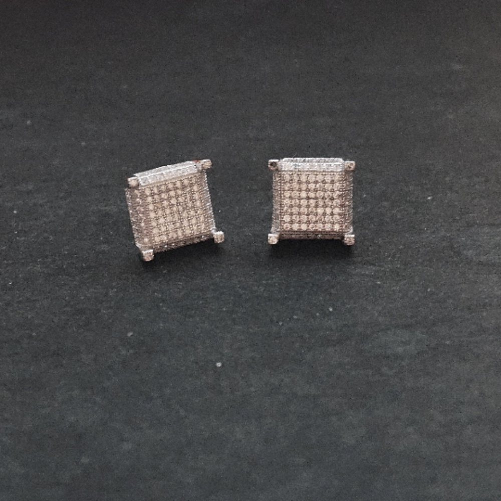 Silver Men's Black on Silver CZ Stud Earrings